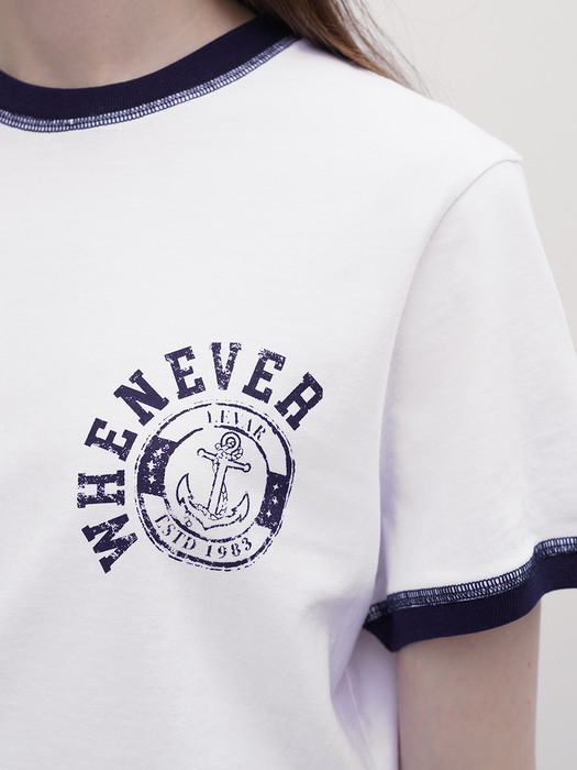 Whenever-Print Color Block T-Shirt - Navy