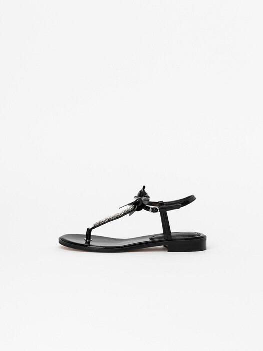 Monarch Embellished Thong Flat Sandals in Textured Black