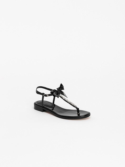 Monarch Embellished Thong Flat Sandals in Textured Black