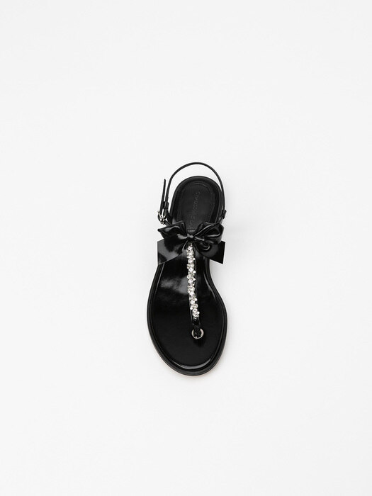 Monarch Embellished Thong Flat Sandals in Textured Black