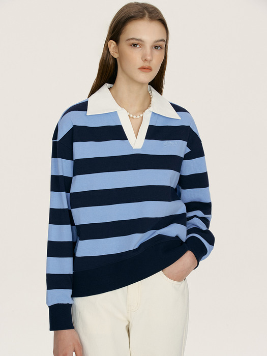 SORAE V-neck collar stripe sweatshirt (Red&White/Blue&Navy)