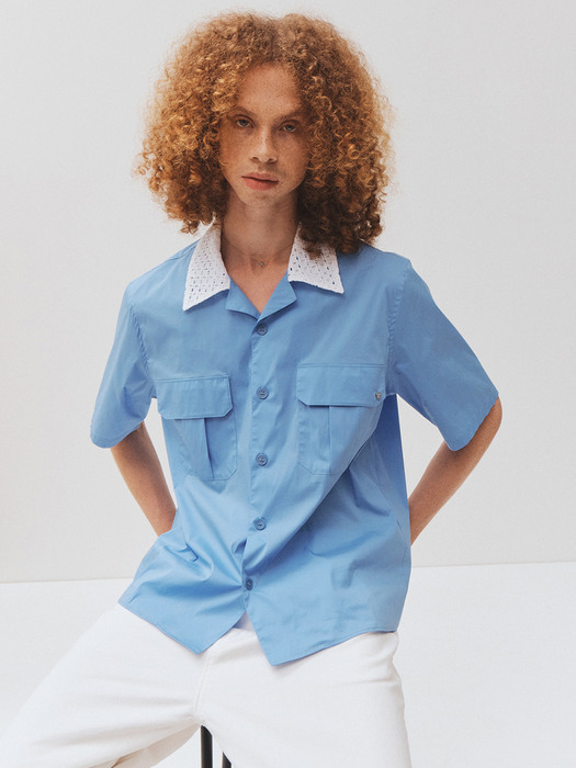 MARINA OPEN COLLAR SHIRT BLUE