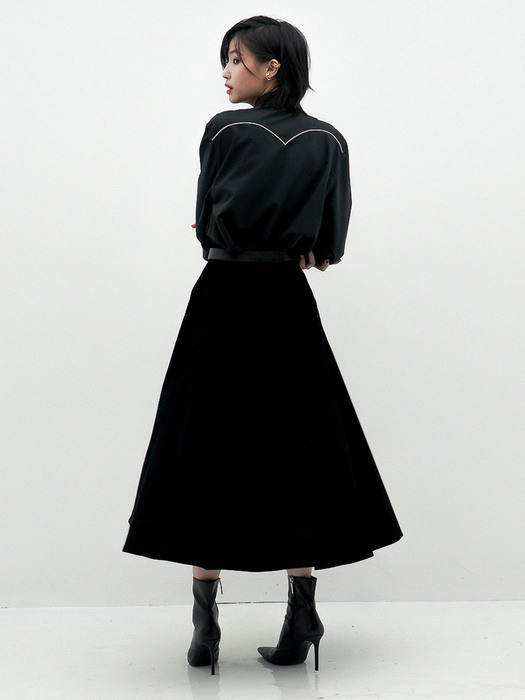 Cotton-Blend Corduroy Fluted Flare Skirt(Black)_UWS-FS11