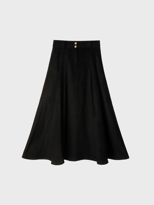Cotton-Blend Corduroy Fluted Flare Skirt(Black)_UWS-FS11