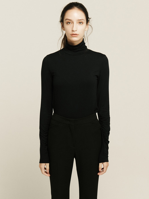 [Day-wool] Soft Shirring Sleeve Turtleneck_2color