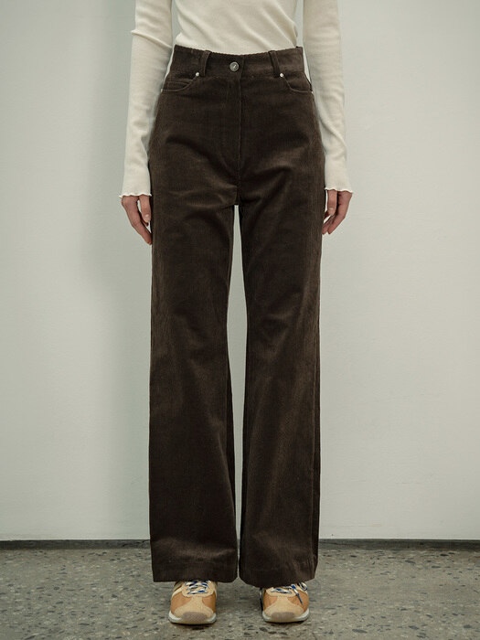 SIPT7056  high waist corduroy pants_Charcoal brown