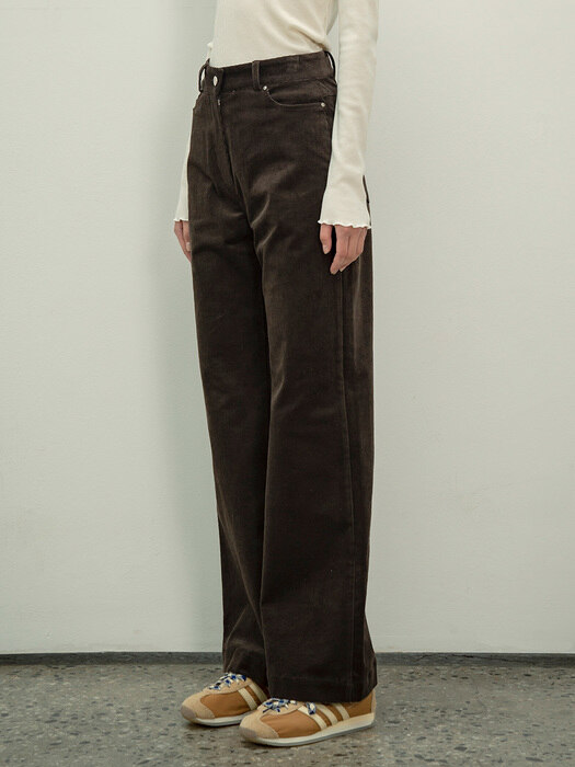 SIPT7056  high waist corduroy pants_Charcoal brown