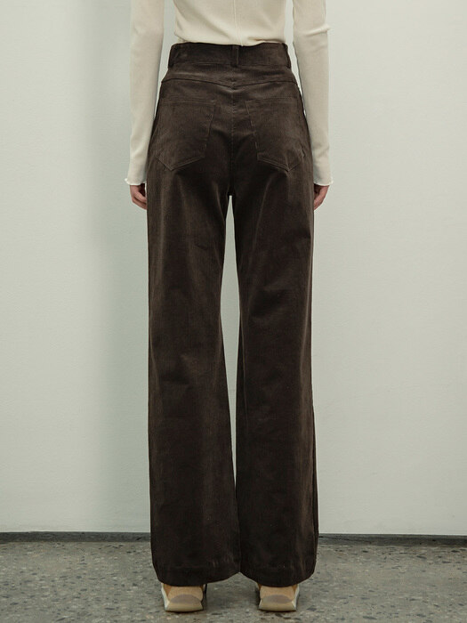 SIPT7056  high waist corduroy pants_Charcoal brown