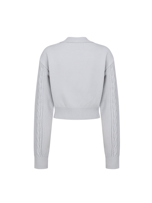 CABLE CROP LABEL KNIT_GRAY