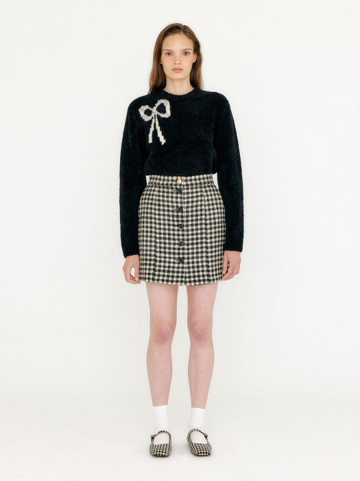 VETHY Buttoned Mini Skirt - Black/Ivory Check