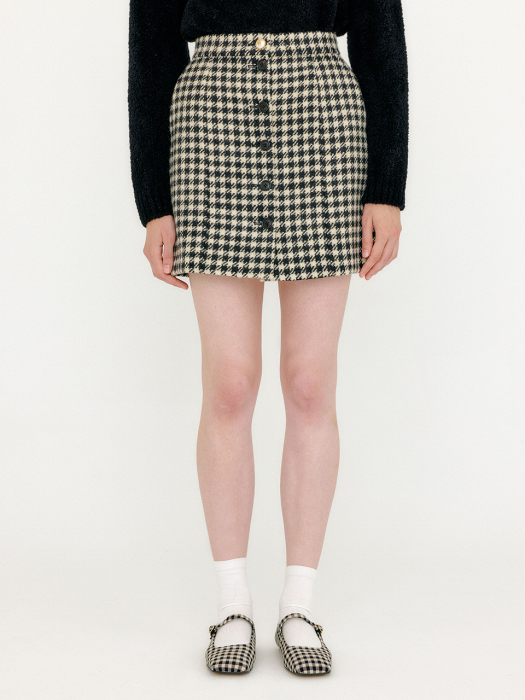 VETHY Buttoned Mini Skirt - Black/Ivory Check