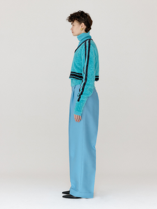 VARINA Paneled Knit Pullover - Sky Blue/Navy