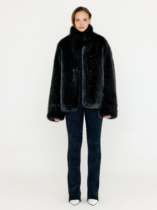 VLONDY Faux Fur Half Coat - Black