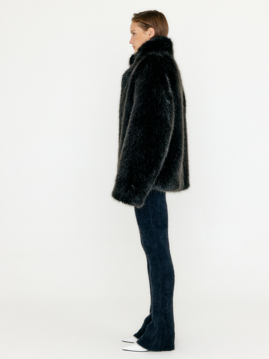 VLONDY Faux Fur Half Coat - Black