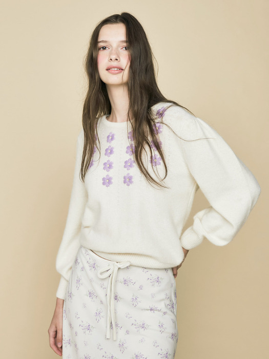 SHELLY 16 FLOWERS KNIT TOP - Ivory
