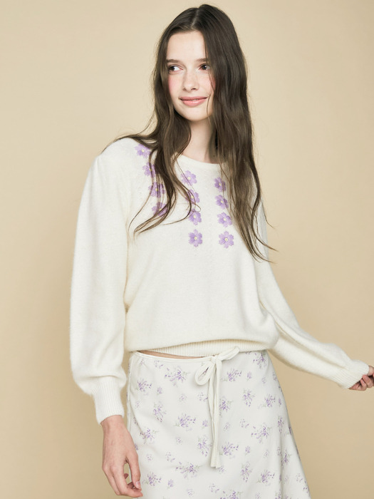 SHELLY 16 FLOWERS KNIT TOP - Ivory