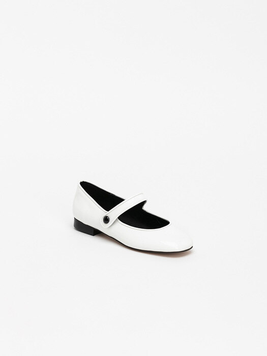Amina Maryjanes in White Patent with Black Button