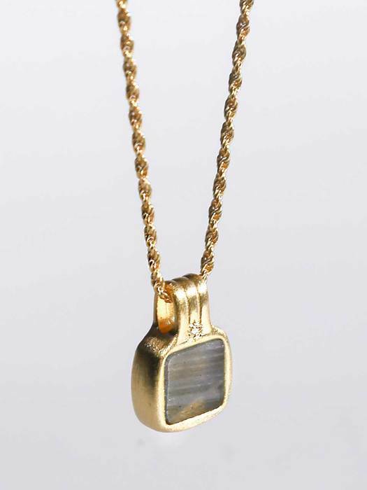 925 silver + 18k gold 천연 레브라도라이트 새틴 로프체인 목걸이