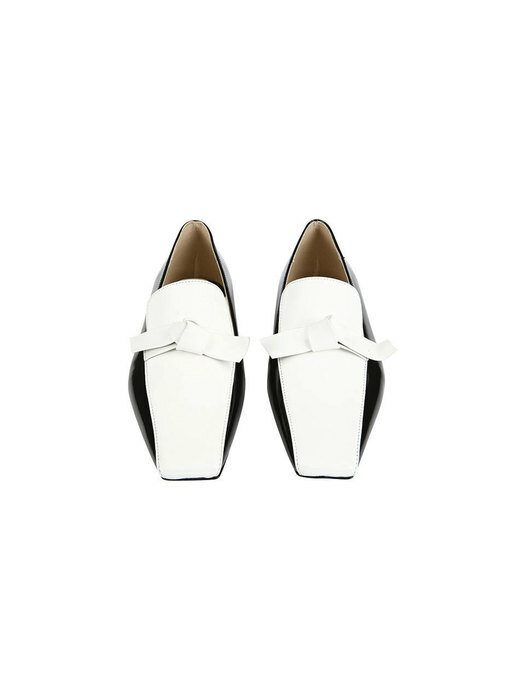 STRETCH BOW-EMBELISHED LEATHER LOAFERS (BLACK)