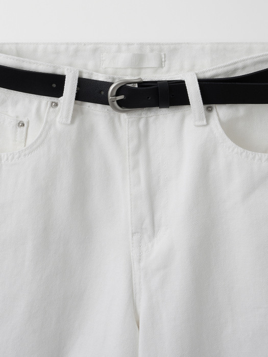 mono belted wide denim pant_white