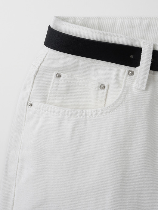 mono belted wide denim pant_white