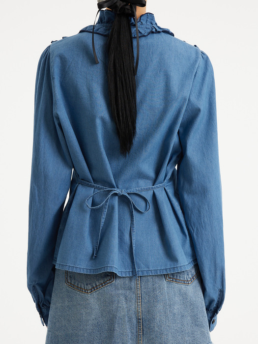 UP-411 프릴 데님블라우스_FRILL DENIM BLOUSE BLUE