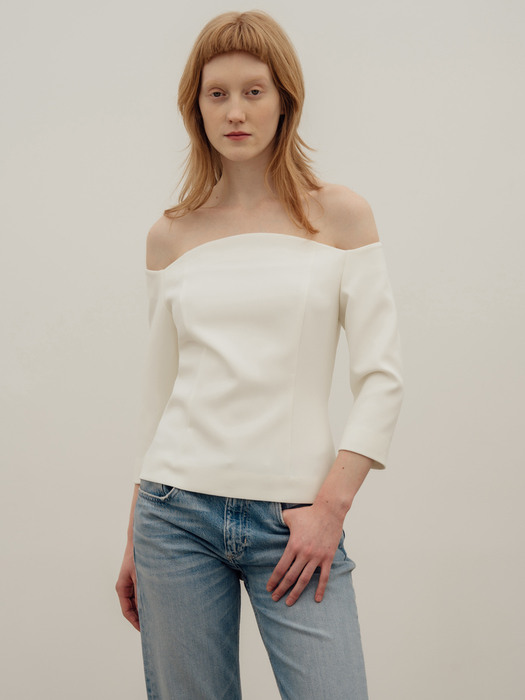Wave Neck Blouse Top_ Ivory