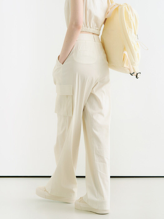 Nylon cargo wide pants - cream