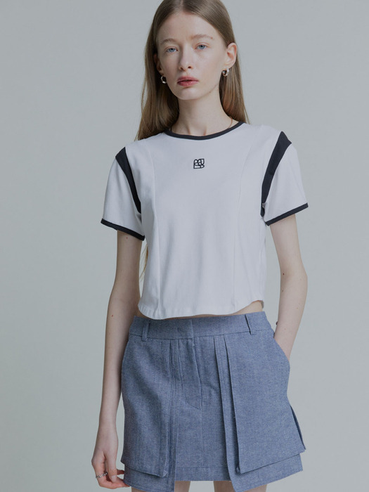 FRIDA Embroidered Color Point Curved Hem Crop Top_White