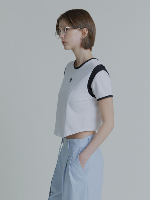 FRIDA Embroidered Color Point Curved Hem Crop Top_White
