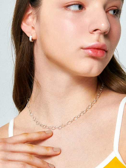 Hammered Link Chain Silver Necklace In445[Silver]