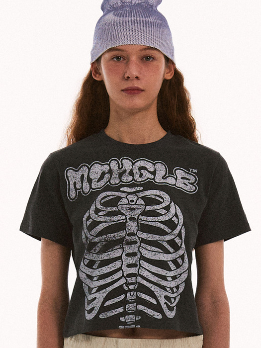 VINTAGE BONES CROP TEE (DARK GREY)