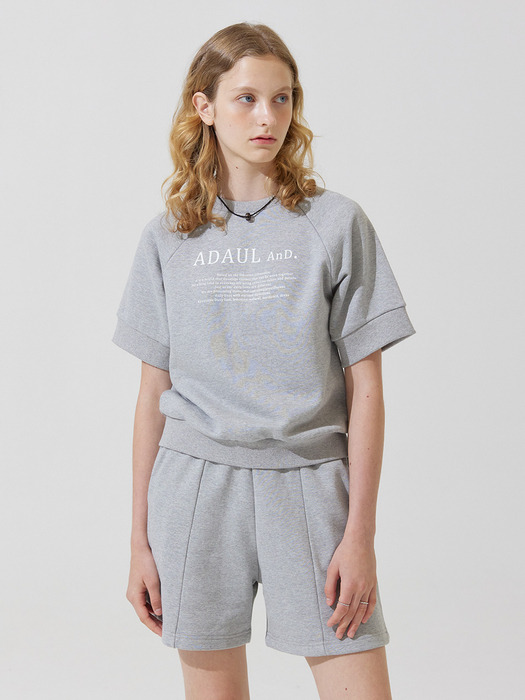 And back lettering half sweat pants - grey