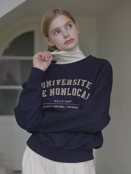 Preppie Lettering Raglan Sweatshirt - Navy