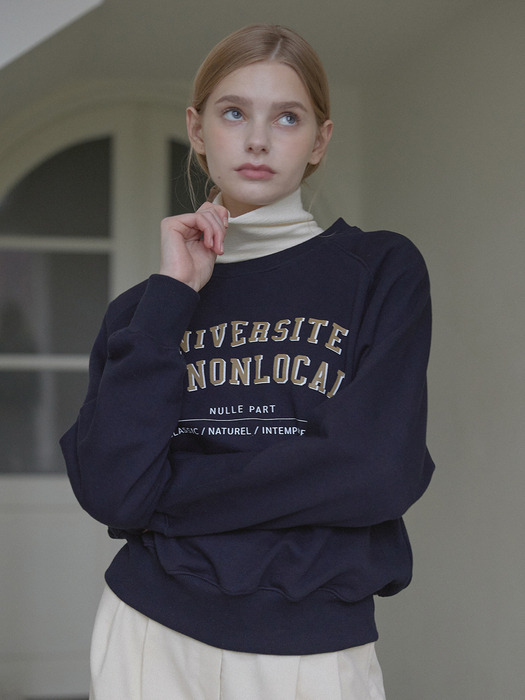 Preppie Lettering Raglan Sweatshirt - Navy