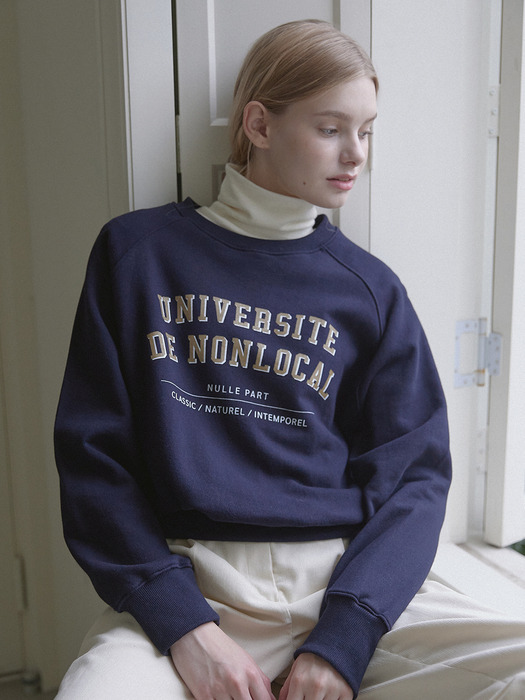 Preppie Lettering Raglan Sweatshirt - Navy