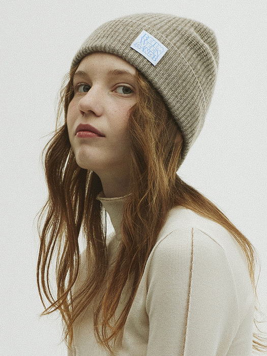 Bubble Label Cashmere Wool Blended Beanie_3 Colors