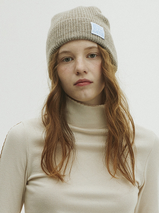 Bubble Label Cashmere Wool Blended Beanie_3 Colors