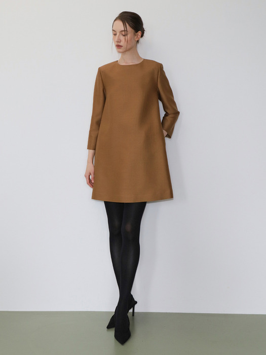 Mikado wool silk mini dress BROWN