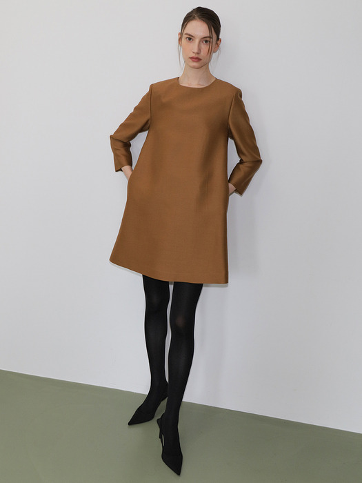 Mikado wool silk mini dress BROWN