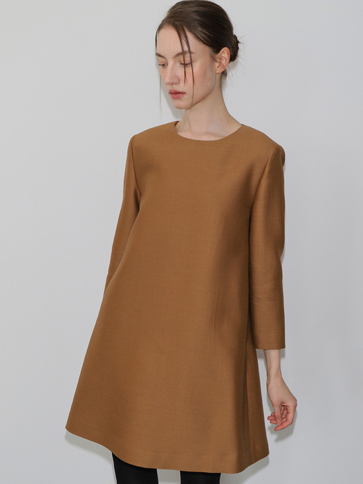 Mikado wool silk mini dress BROWN