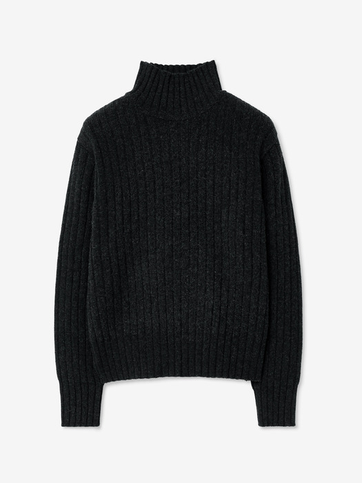 RIBBED CASHMERE TURTLE NECK SWEATER_CHARCOAL