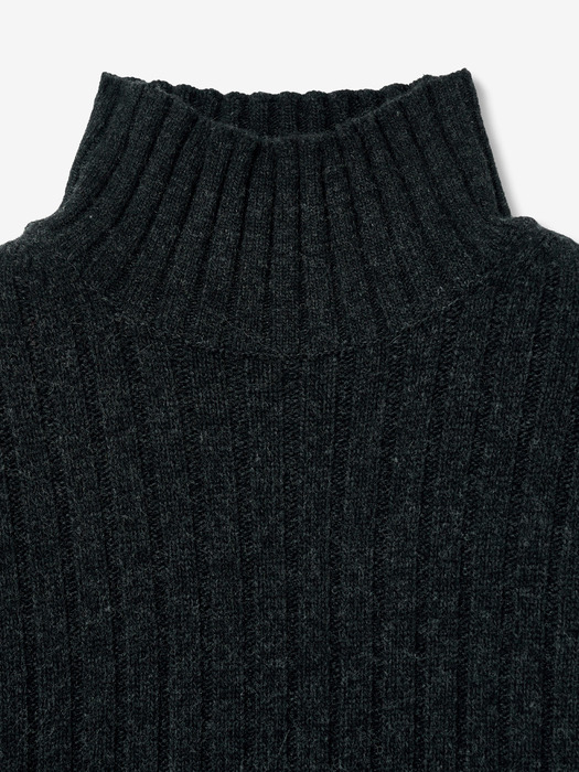 RIBBED CASHMERE TURTLE NECK SWEATER_CHARCOAL