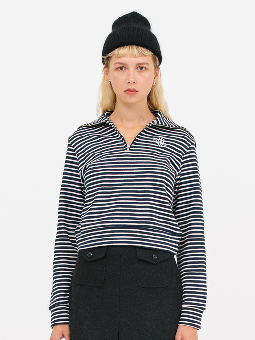 JK stripe half zip-up sweatshirt_navy