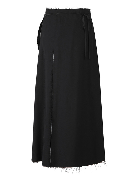 Raw Edge Detail Flare Long Skirt_RQKAW23542BKX