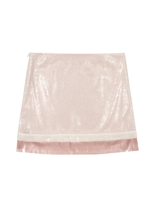 SEQUINED LOW MINI SKIRT (WHITE PINK)