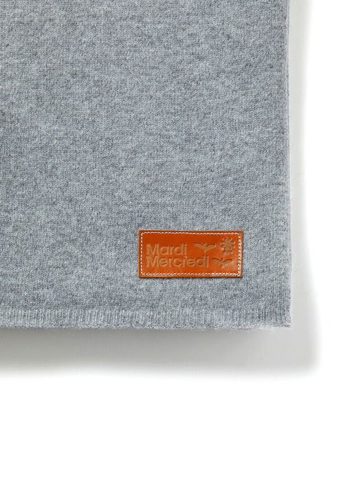 CASHMERE BLENDED MUFFLER LEATHER PATCH_GREY