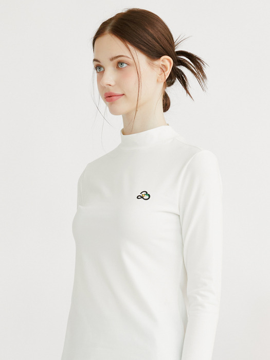 로고 포인트 기모 여성 베이스 레이어 티셔츠[WHITE]