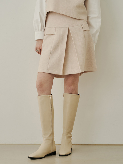 Mong slit side pocket wool tweed midi skirt - pinkbeige