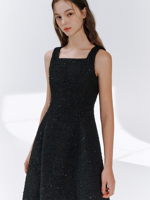 Aurinko tweed sequin dress_black